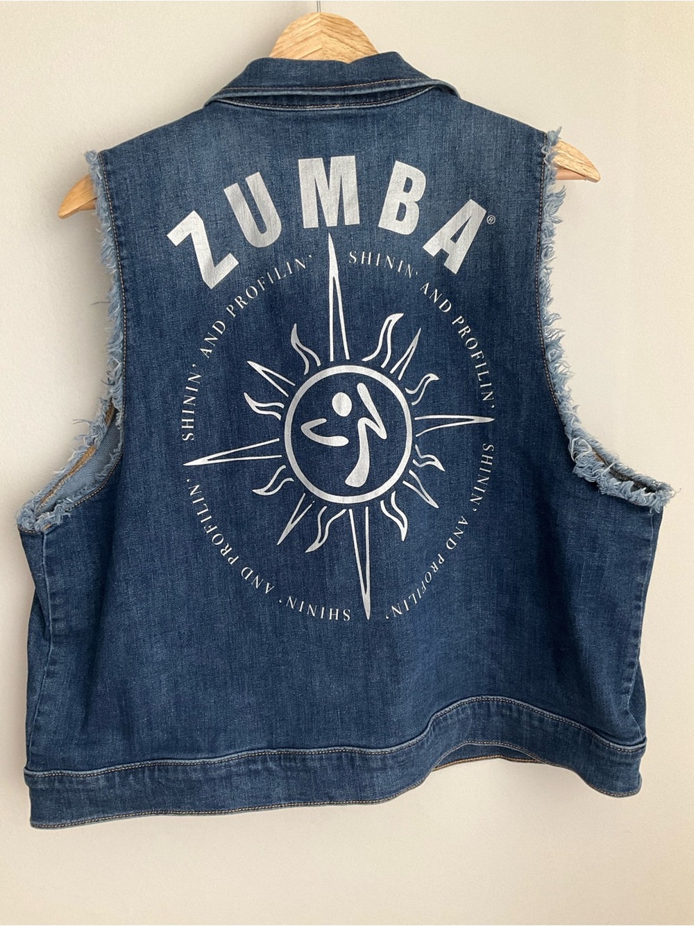 Zumba Wear XXLovely Classic Blue Denim Vest with Sun Graphic Logo in Back - Picture 5 of 11